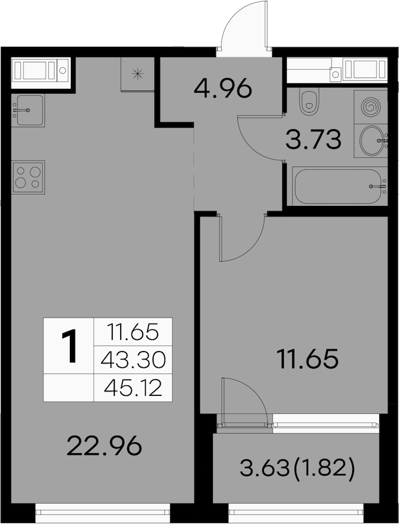 1-комнатная квартира 45.12 м², 4/7 эт., ЖК «GloraX Aura Vasileostrovsky»